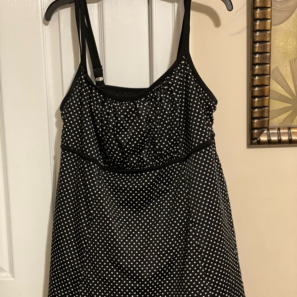 Longitude Womens One Piece Bathing Suit Polka Dot Black and White Skirt Bottom